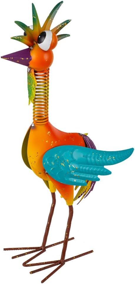 Metal Wacky Rooster Garden Statue, Rooster Decor Yard Statue Decorations Outdoor, Chicken Yard Art for Outside, Patio, Backyard, Lawn (Orange)
