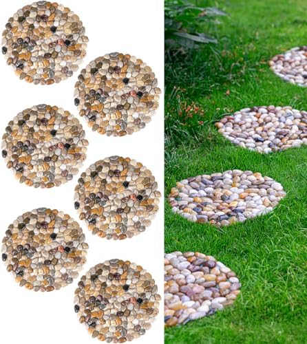 Stepping Stones Outdoor, 12 Inch Natural River Rock Garden Pavers, Set of 6 Round Pebble Stones for Walkway, Yard, Lawn, Patio, Pathway & Landscaping Decor (Roundness)