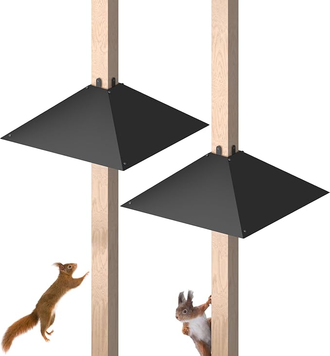 Metal Squirrel Baffle for 4x4 Post, 17 Inch Squirrel Proof Baffles for Bird Feeder Poles, Outdoor Squirrel Guard for Wooden Pole to Deter Squirrels and Raccoons from Bird Houses, 2 Pack