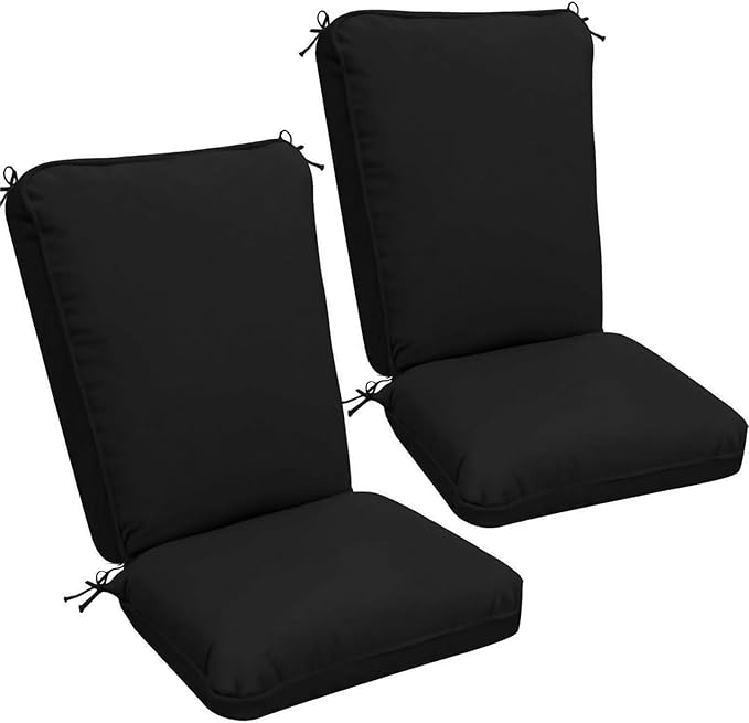 2 Pack Adirondack Chair Cushions, Waterproof & Fade-Resistant Outdoor/Indoor Rocking Chair Cushion Set, Removable Seat Pads with Ties for High Back Dining or Patio Chairs, Black