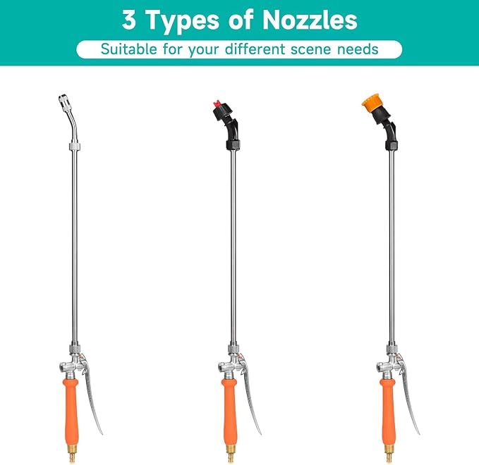 2Pcs All Metal Sprayer Wand with 3 Types of Nozzles, Fan Nozzle Replacement Sprayer Wand, Stainless Steel Sprayer Wand with 1/4" & 3/8" Brass Barb and 2 Hose Clamps