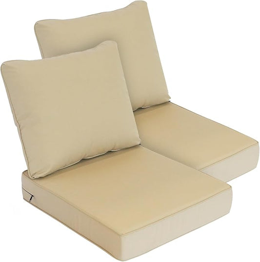 Goodgoods 24 x 28 Outdoor Patio Deep Seat Cushions 2-Pack, 1000+ Hours Fade-Resistant & Water-Resistant Outdoor Furniture Chair Cushions with 30D High-Resilience Foam for Sofa Chair, Beige