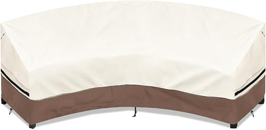 Okcool Outdoor Sectional Cover,Curved Patio Furniture Covers for 2-3 Seater Outdoor Furniture Couch,94"(Back Arc Length) / 60"(Front Arc Length) x 32"(Deep),Beige & Brown