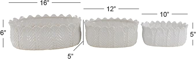Deco 79 Ceramic Indoor Outdoor Planter Small Planter Pot, Set of 3 Planters 10", 12", 16"W, White