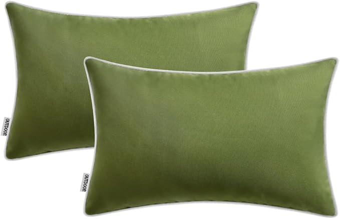 MIULEE Pack of 2 Outdoor Waterproof Pillow Covers Decorative Lumbar Spring Throw Pillows Solid Color Farmhouse Couch Cushion Covers for Patio Tent Bed Sofa Living Room 12x20 Inch Moss Green