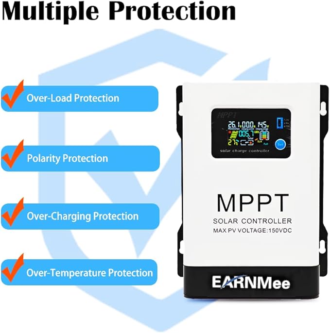 60A MPPT Solar Charge Controller, 18-150VDC PV Input, 12V/24V/48V Adjustable Output(Manual), Ideal for RV, Large Solar Systems, Compatible with Mono/Poly Panels & Lead-Acid/Lithium Batteries