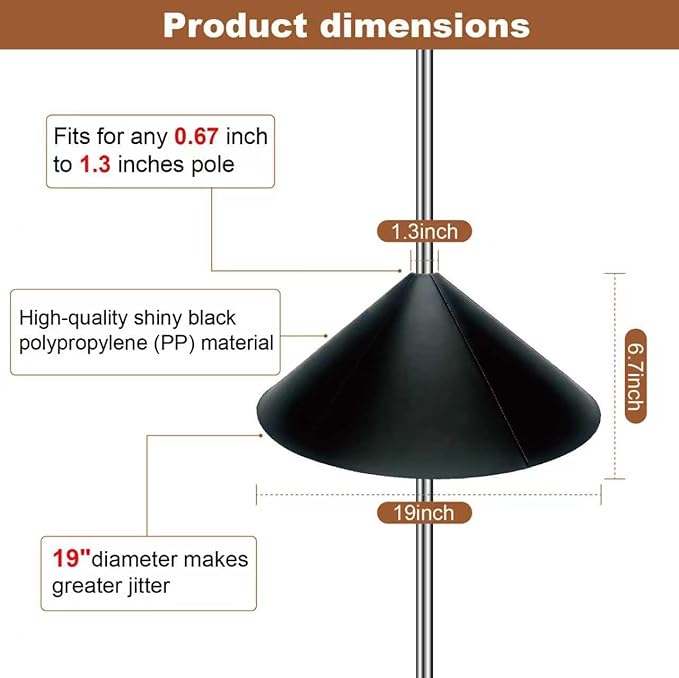 1 Pack 19 inch Squirrel Proof Baffle for Bird Feeder Pole,Shepherd's Hook Outdoor Sturdy,Squirrel Device Guard Deterrent Stop Squirrels from Climbing,Easy Install,Black