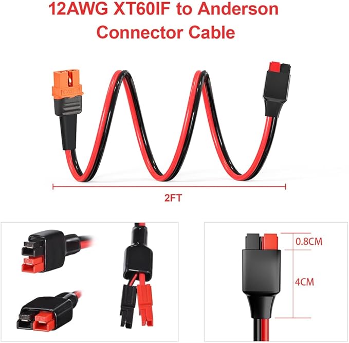 ELFCULB XT60i to Anderson Adapter,12AWG Anderson to XT60i Connector Cable for RC Battery Solar Portable Power Power Station and Solar Panel(2FT)