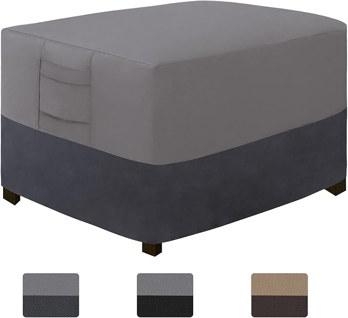 Easy-Going Outdoor Ottoman Cover, Waterproof Patio Ottoman Cover, Heavy Duty Outdoor Furniture Cover with Padded Handles (40"x30"x17", Gray/Dark Gray)