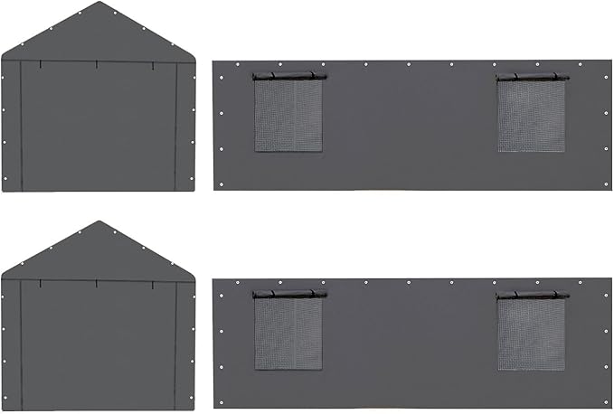 10 * 20 FT Carport Replacement Sidewall kit Panel Set of 4 with Mesh Windows and Double Head Zippers, 180G PE Waterproof & UV Protected Replacement Sidewall Cover, Gray
