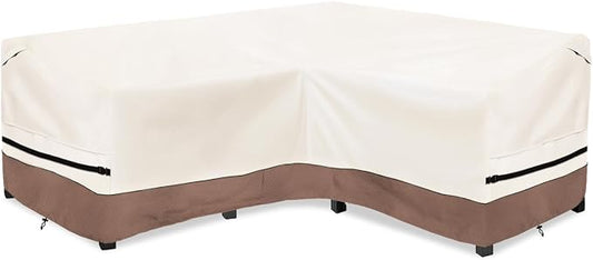 okcool Outdoor Sectional Cover,V-Shaped Patio Furniture Covers for 7-Seater Outdoor Sectional Furniture Couch（105''X105''）,Beige & Brown