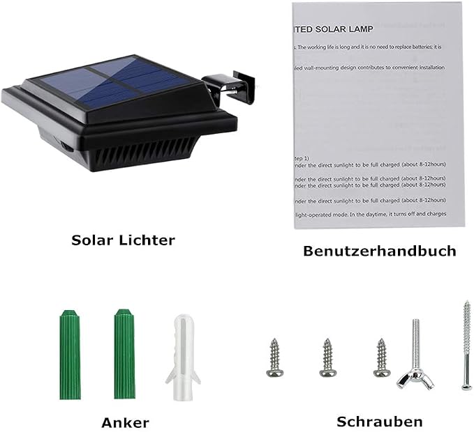 Solar Gutter Lights Outdoor, 40 LEDs Bright Solar Powered led Fence Light Deck Lights Waterproof for Wall, Deck, Fence, Stair, Step and Yard (Black Shell, 2Pack, Cool White)