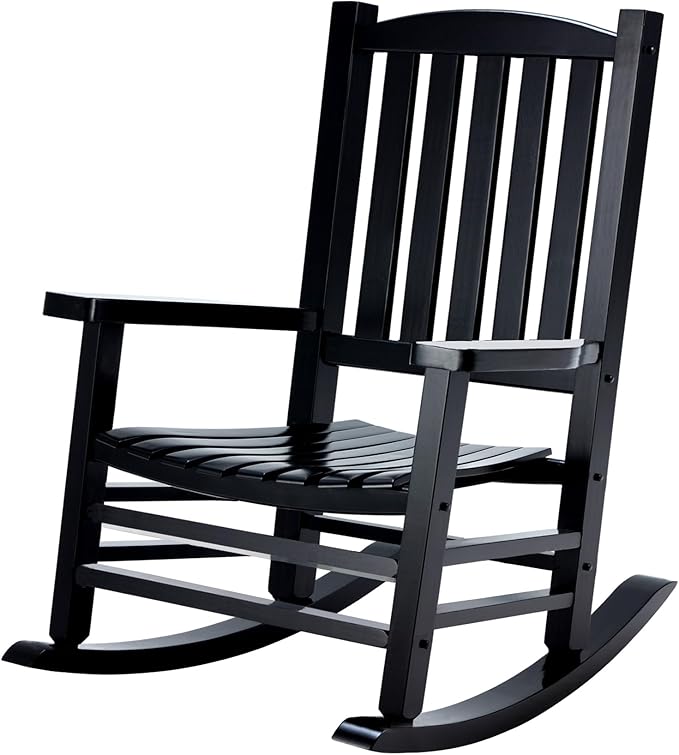 Hupmad Wooden Rocking Chair Outdoor Oversized Porch Rocker Chair,Patio Wooden Rocker with High Back and Armrest,All Weather Rocker Slatted for Backyard,Garden,400 lbs Support,Black