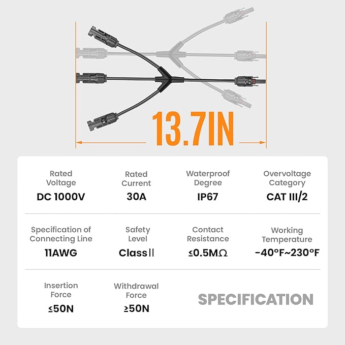 Solar Panel Connector 3 to 1 Solar Panel Splitter 3 Way 1000V Y-Branch Cable Solar Panel Parallel Connectors Parallel Adapter Cable Wire Plug Tool Kit for Solar Panel (1 Pairs)