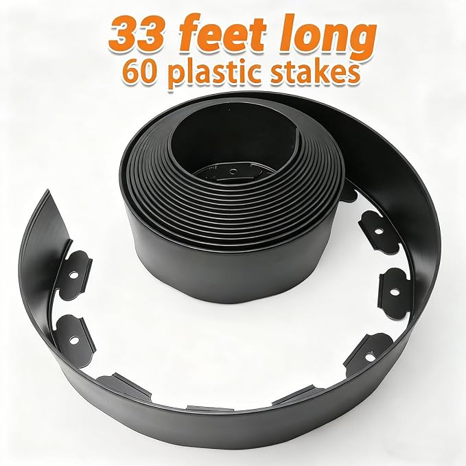Landscape Edging,4inx33feet Garden Edging with 60 Spikes for Lawn