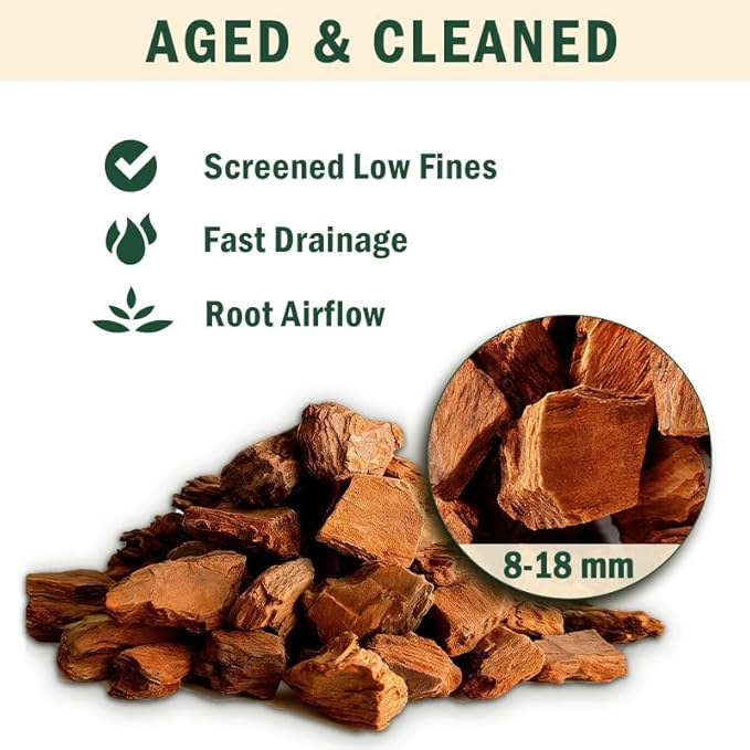 Orchid Potting Bark, Natural Pine Bark Chips 8–18mm, Low Fines Screened, Fast Drainage & Root Aeration, 2 Quarts, Growing Media for Plants