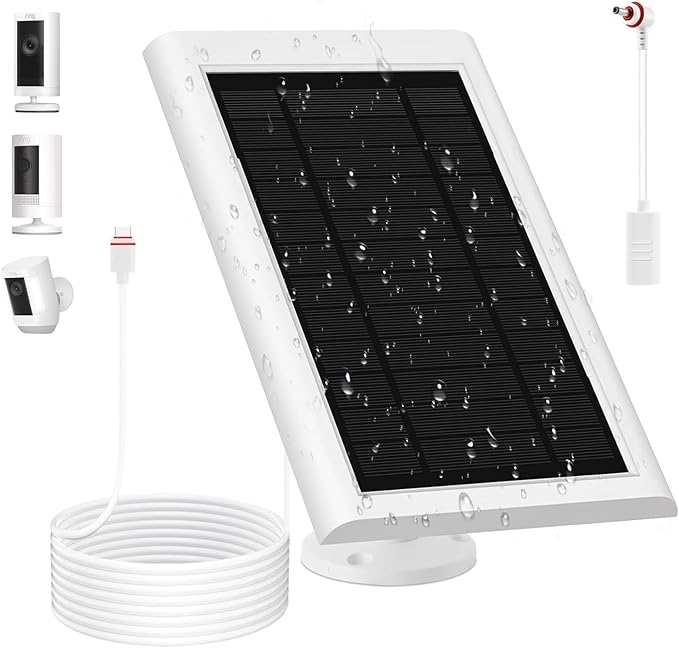 Solar Panel for Ring Camera(2nd Generation) Dustproof Waterproof 5W Solar Panel with 10FT/3M Long Cable for Stick Up & Pro Spotlight Cam Battery for Security Camera 1 Pack