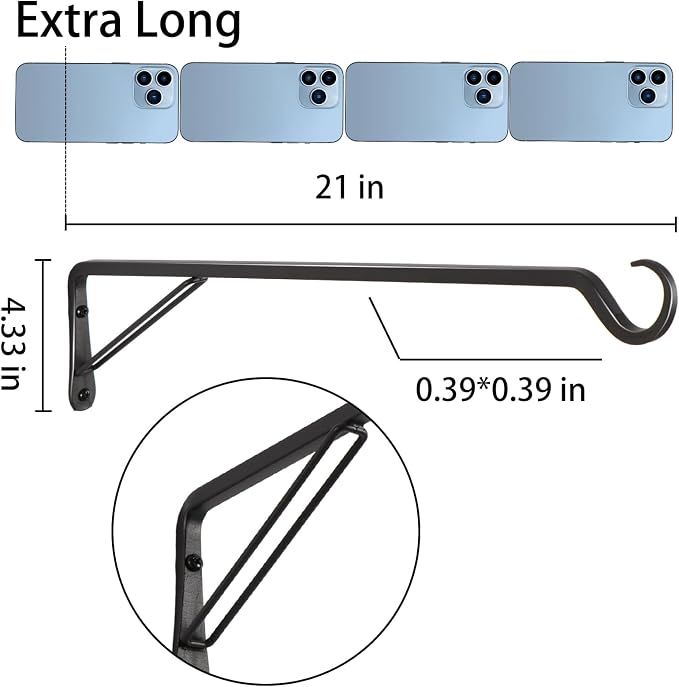 AILIN YELOKIE 2 Pack Extra Long 21 Inch Heavy-Duty Rust-Resistant Solid Steel Plant Hangers and Bird Feeder Hangers for Indoor and Outdoor Decor, Wall Hooks