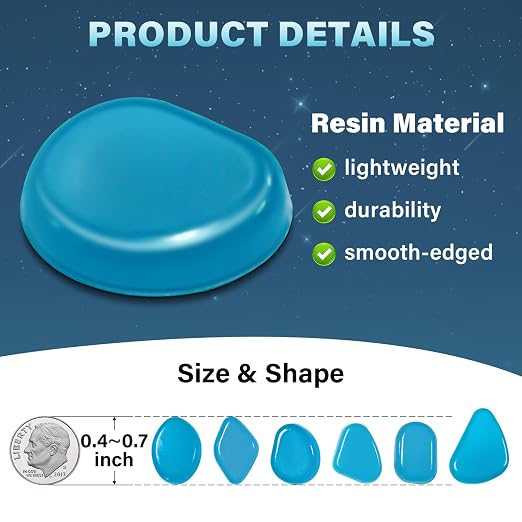 PoYang 2000pcs Glow in The Dark Rocks Outdoor - Blue Resin Glowing Pebbles for Landscaping, Garden, Fish Tank and Aquarium Indoor Decor, Powered by Sunlight or Lamplight (0.4"-0.7"/pc, 2.4lbs/Bag)