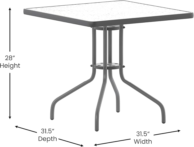 Flash Furniture Barker 31.5'' Square Tempered Glass Metal Table, Silver