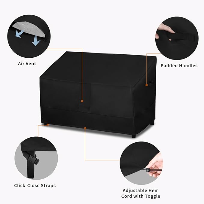 Easy-Going Heavy Duty Outdoor Loveseat Couch Cover, Waterproof Windproof Patio Furniture Sofa Cover with Air Vent (58Wx40Dx31H inch, Black)