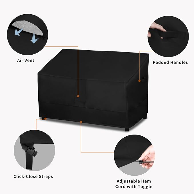 Easy-Going Heavy Duty Outdoor Loveseat Couch Cover, Waterproof Windproof Patio Furniture Sofa Cover with Air Vent (54Wx38Dx35H inch, Black)
