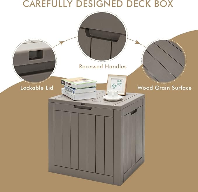 Giantex Deck Boxes Outdoor Waterproof - 30 Gallon Patio Storage Box with Lockable Lid, Built-in Handles, Storage Bin for Poolside, Package Delivery, Cushions, Garden Tools, Outside Storage Box (Brown)