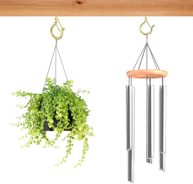 FSAH 35 PCS Screw-in Hooks for Outdoor String Lights, Q Hangers Hooks Outdoor for Outside, Swivel Hanging Basket Patio Light Hooks with Safe Buckle Screw in Planter Eye Hook for Wall Ceiling, Gold