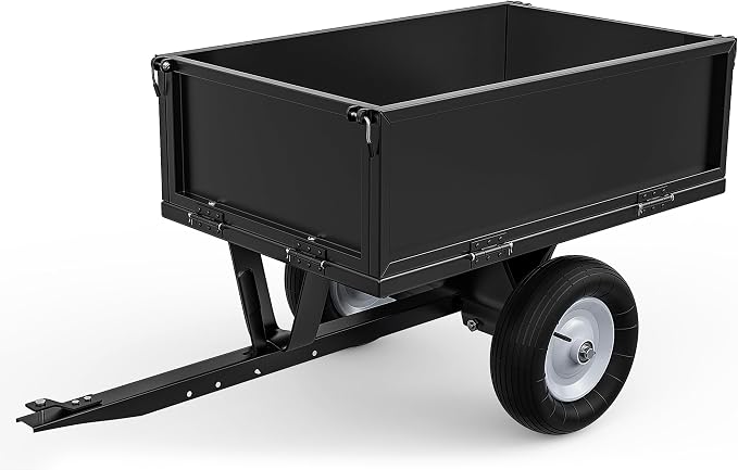 YITAMOTOR 500lbs Heavy Duty ATV Trailer Steel Dump Cart, Tow Behind Utility Dump Trailer with Removable Sides for Riding Lawn Mower Tractor, Black Utility Dump Trailer for Garden & Yard Work