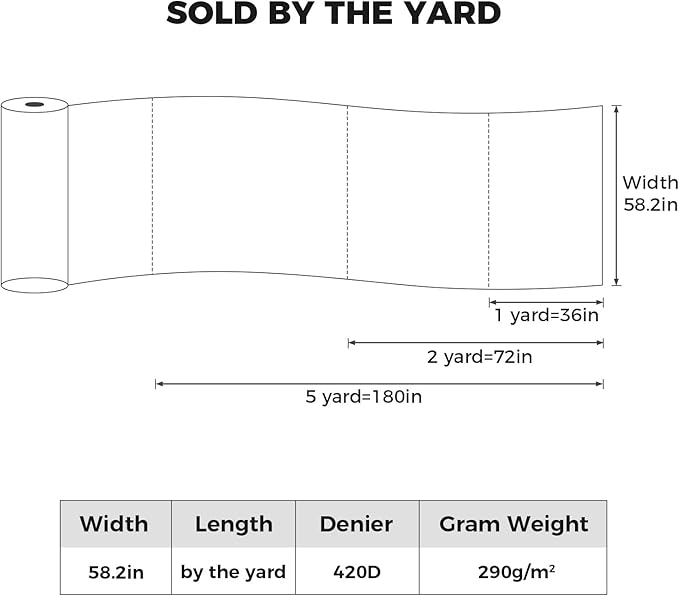 Nylon Fabric, 58"W 420D Waterproof Fabric 1 Yard Ripstop Nylon Material Outdoor Upholstery Twill Sewing Material for Patio Chair, Lining, Cushion, Purse, Tote Bag, Tent, Tarp Cover, DIY Project White