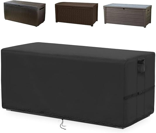 Kingling Deck Box Cover, Outdoor Storage Box Cover for Keter 110 Gallon Deck Box, Waterproof Outside Patio Storage Bench Deck Boxes Covers Black (51" L x 28" W x 25" H)