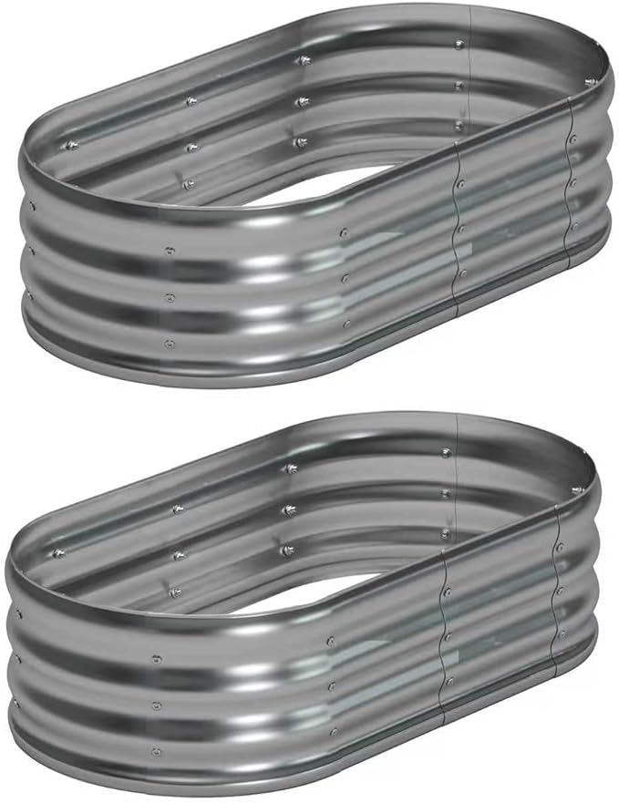 Foxlang 4x2x1ft(2 Pack) Galvanized Oval Raised Garden Bed,Outdoor Planter Box Metal Patio Kit Planting Bed for Vegetables Flowers Herb,Silver
