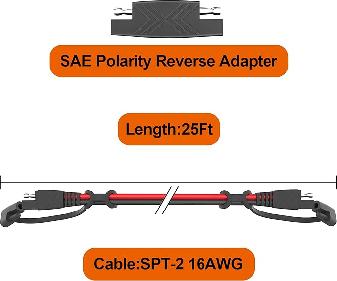OYMSAE 25Feet SAE to SAE Extension Cable Quick Disconnect Connector 16AWG, for Automotive Solar Panel Extension Cable Plug(25FT(16AWG)) Pack of 4
