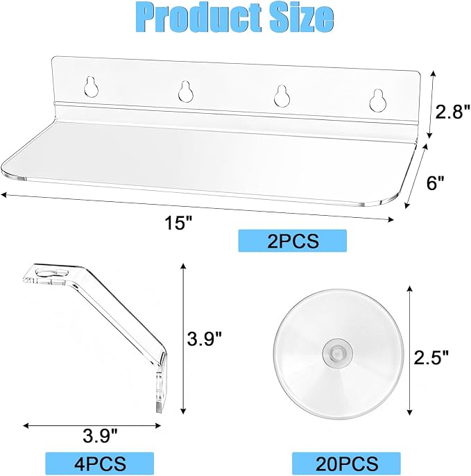 2 Pack Window Plant Floating Shelves, Heavy Duty Acrylic Suction Cup Shelf with Load-Bearing Brackets, 15x6 Inch Extra Wide Transparent Sill Extender for Succulents, Seed Plant, Herb Planters