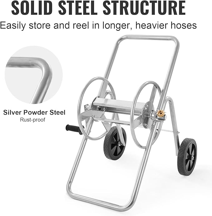 VEVOR Hose Reel Cart, Hold Up to 175 ft of 5/8’’ Hose (Hose Not Included), Garden Water Hose Carts Mobile Tools with Wheels, Heavy Duty Powder-Coated Steel Outdoor Planting for Garden, Yard, Lawn