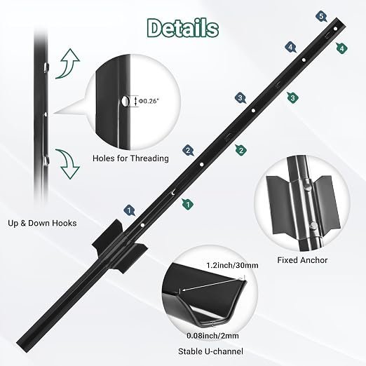 Fence Posts 3 FT, Pack of 10 Black Heavy Duty U Posts, No Dig T Posts for Fences Wire Mesh, Perfect for Temporary Fencing, Electric Fence Wire, Corner Anchor