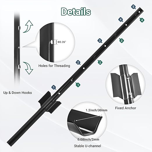 Metal Fence Posts 3 FT Black, 16 Pack Heavy Duty U Posts, No Dig T Posts for Fences Wire Mesh, Perfect for Temporary Fencing, Electric Fence Wire, Corner Anchor