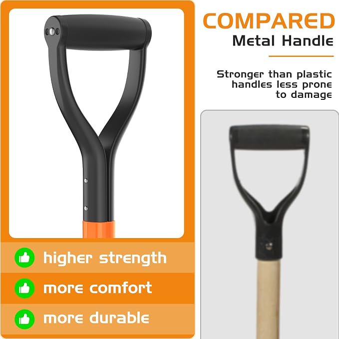 HIGHLIGHT Spade Shovel, 45-Inch Heavy Duty Sharp Shooter Shovel for Digging, Gardening, Planting, Trenching, Drain and Transplanting, Fiberglass D-Grip Handle, Orange