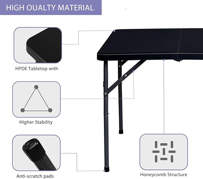 Lakhow 34" Square Folding Table, Plastic Commercial Folding Card Table with Collapsible Legs for Kitchen or Outdoor Party Wedding Event Indoor Outdoor Use, Black