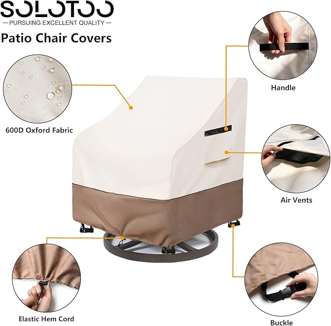 Patio Chair Covers Waterproof Heavy Duty Patio Furniture Covers, 27.5W x 32.6D x 36H Inches Swivel Outdoor Chair Cover 2 Pack (Beige)