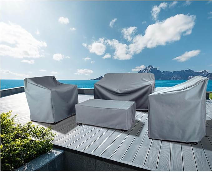 Patio Furniture Covers,Outdoor Furniture Cover Waterproof,Patio Furniture Set Covers for 4 Piece Outdoor Conversation Set,Patio Covers Set (Grey)