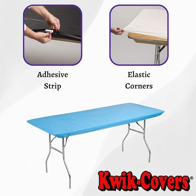 Kwik-Covers 6' Rectangle Plastic Table Covers 30" x 72", Bundle of 5 (Light Blue)