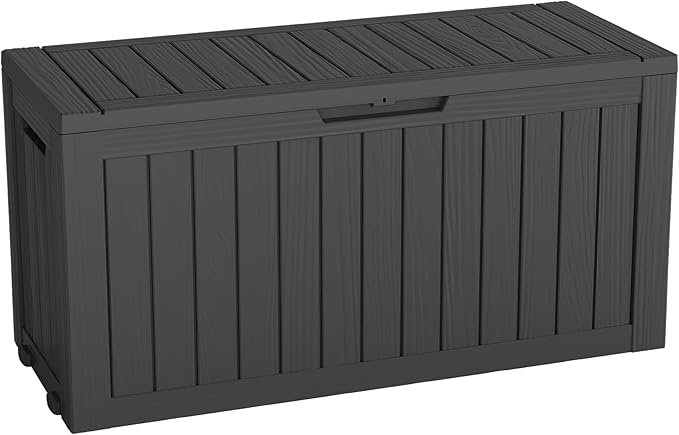 LHBGO 80 Gallon Deck Box Large Outdoor Storage Boxfor Patio Furniture,Outdoor Cushions, Garden Tools, Sports Equipment and Pool Supplies, Waterproof, Resin, Lockable