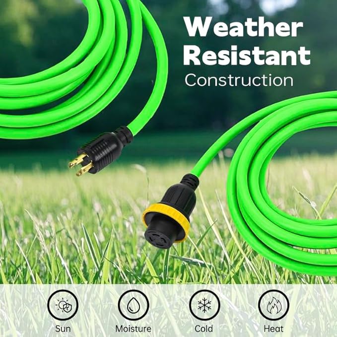 30 Amp 10 Feet Generator Extension Cord L14-30P to L14-30R Twist Locking with Adapter, Heavy Duty RV/Generator Power Extension Cord, ETL Listed (10FT)