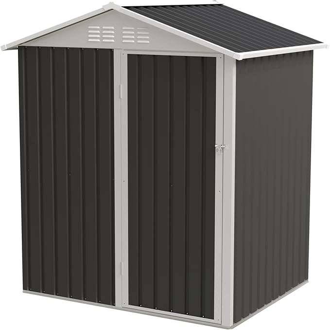 YOPTO 5.4x4.27 FT Outdoor Storage Shed, Metal Garden Tool Shed with Sloping Roof and Lockable Doors for Backyard Garden Patio Lawn, Grey