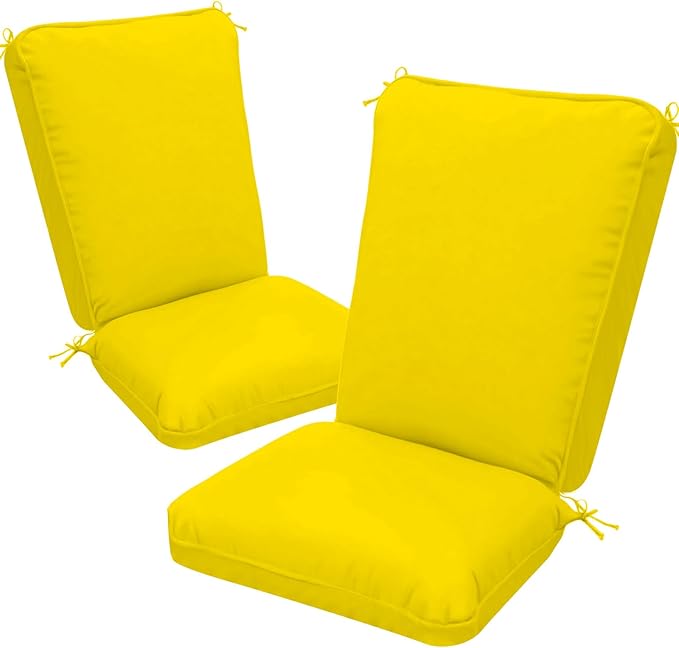 2 Pack Adirondack Chair Cushions, Waterproof & Fade-Resistant Outdoor Rocking Chair Cushion Set, Removable Seat Pads with Ties for High Back Dining or Patio Chairs, Yellow