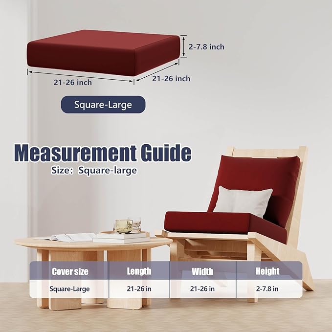 8Pcs Patio Stretch Cushion Covers, Outdoor Couch & Sofa Replacement Slipcovers for Patio Furniture Cushion Covers, Washable Reusable Furniture Protector, Square Large, Wine Red