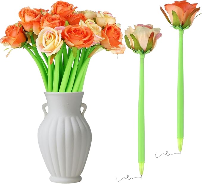 28 Pcs Flowers Pen Artificial Rose Pens Rose Shaped Ballpoint Pen Back to School 0.5mm Ink Rollerball Pen Wedding Floral Pens for Women Girlfriend Wife Mother Office Birthday Classroom Reward