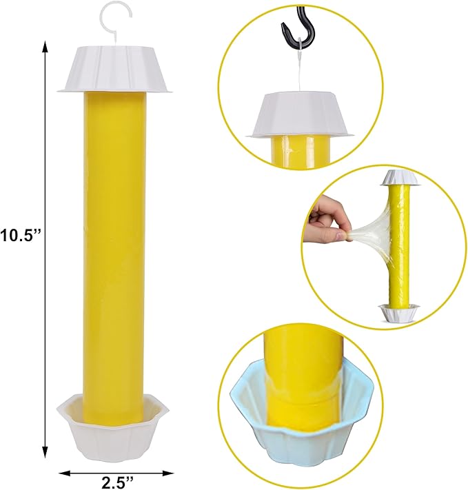Fly Stick Sticky Fly Traps for Indoors Outdoor 12pk, Sticky Hanging Fly Stick, Flying Insect Trap, wasp Trap（Yellow 12PCS）