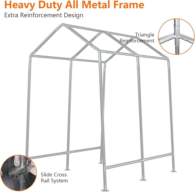 Heavy Duty Carport Canopy with Metal Frame, 8x14 ft Portable Garage & Outdoor Storage Shed, Waterproof PE Cover, Roll-Up Zipper Door, Car Port Shelter for Motorcycle, Bike, Tools, Firewood, Grey